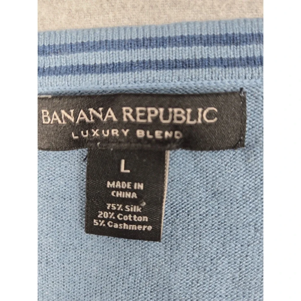 Banana Republic Sweater Mens L Luxury Blend Silk Cashmere V-Neck Knit Blue